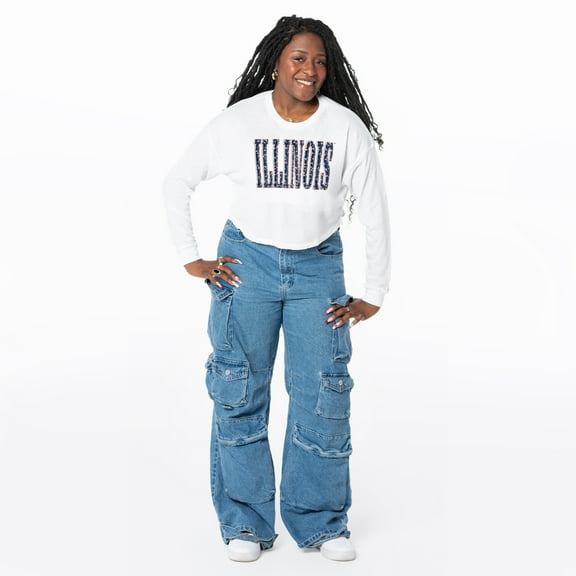 Women's ZooZatz White Illinois Fighting Illini Cropped Long Sleeve T-Shirt