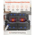 thumbnail image 4 of VEVOR Loveseat Recliner Sofa, Manual Reclining Couch with Heating and Massage, Soft Corduroy Recliner Sofa with USB Ports, Cup Holders and Side Storage Bags, Dual Loveseat Chair for Living Room, 4 of 9