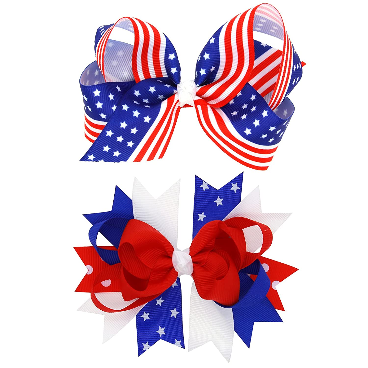 American Flag Hair Bow Clips For Girls,2 Pack Patriotic Independence