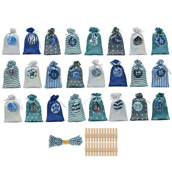 Tnarru 24Pcs Hanging Xmas Advent Calendar Bag Drawstring Pouch Wall Decoration with Clips and Ribbon Party Favors for Home Holiday Thanksgiving Day