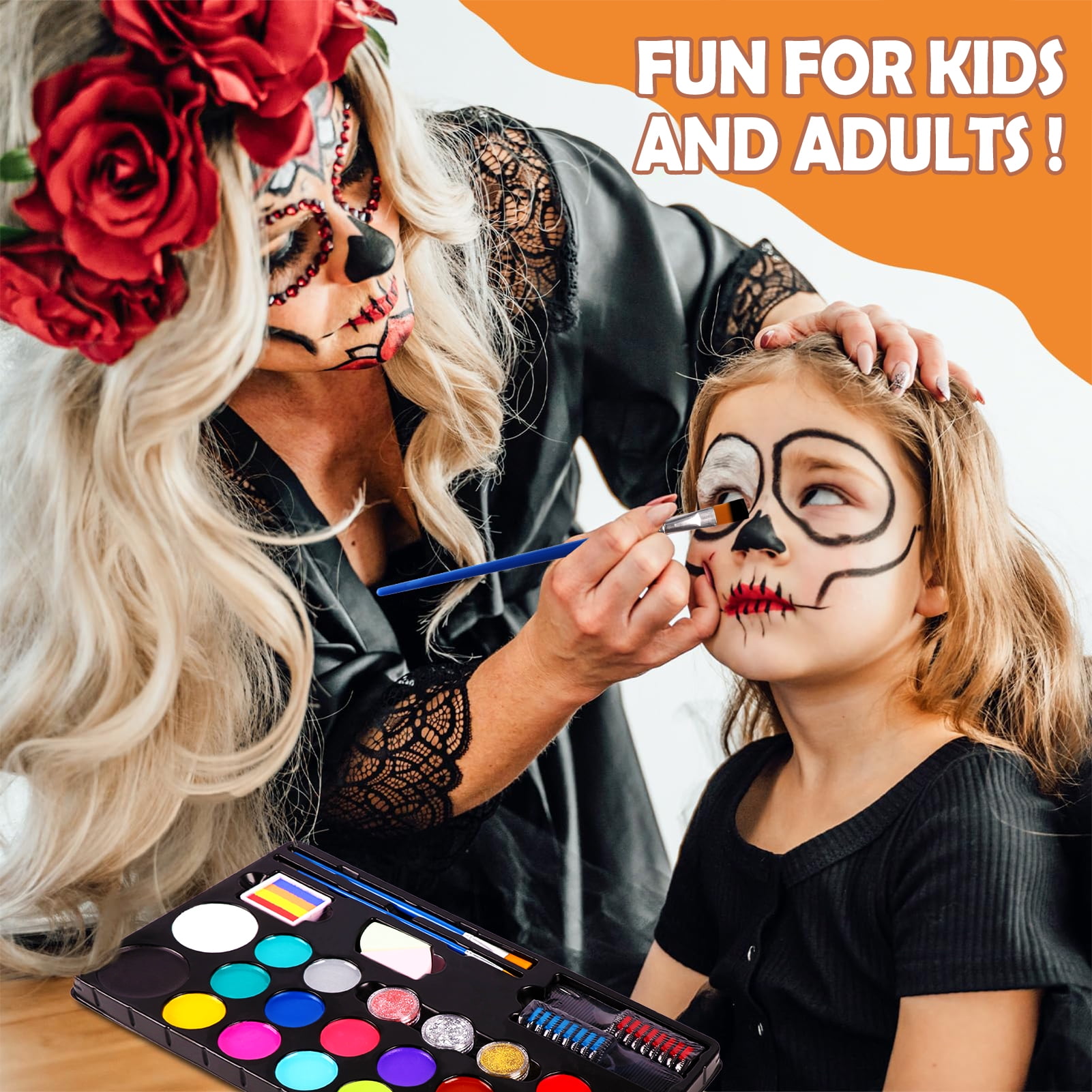 KiddiTouch Face Painting Kits for Kids, 20 Colors Water Based Face Paint Kit Includes Hair Chalks Comb, Brushes, Stencils