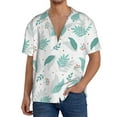 thumbnail image 3 of Xecao offers the Leaf Print Green for Men's Casual Short-sleeved Shirt, a button-up collared shirt with a pocket, perfect for beach vacations and yacht travel in the 4X-Large size., 3 of 7