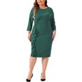 thumbnail image 2 of Agnes Orinda Women Plus Size St. Patrick's Day Cocktail Dresses for Curvy 3/4 Sleeve Ruffle Vintage Work Midi Pencil Bodycon Dress 3X Dark Green, 2 of 6