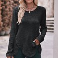 thumbnail image 2 of ShomPort Sweaters for Women Causal Scoop Neck Long Sleeve Ribbed Tops Split Hem Fall Ladies Blouses (Black 3), 2 of 5