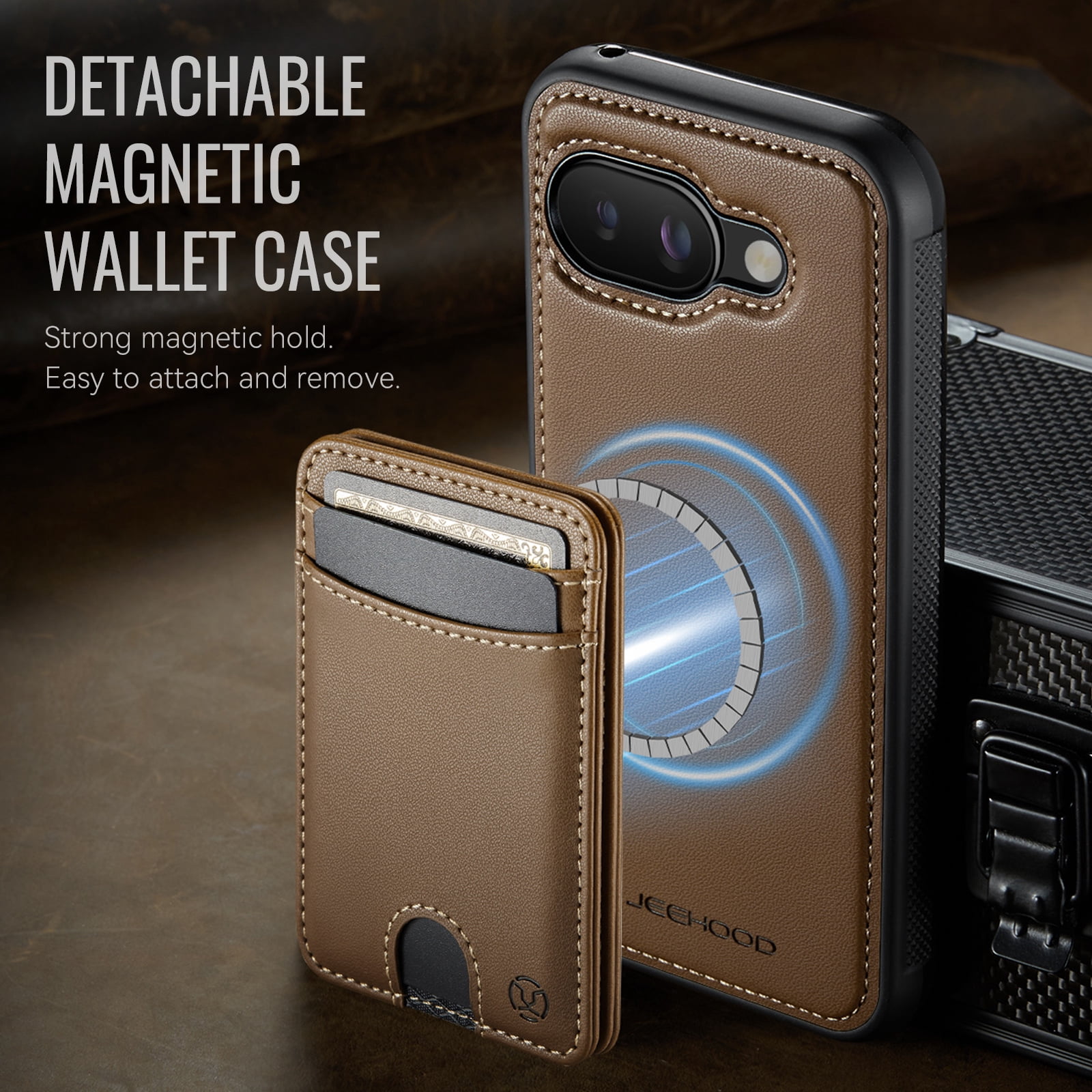 For Google Pixel 10A Phone Case,2-in-1 Magnetic Removable Flip Card Holder,Compatible With Mag-Safe,Anti-Scratch PU Leather,With Card Slots,Kickstand,Shockproof Durable Phone Case,Brown