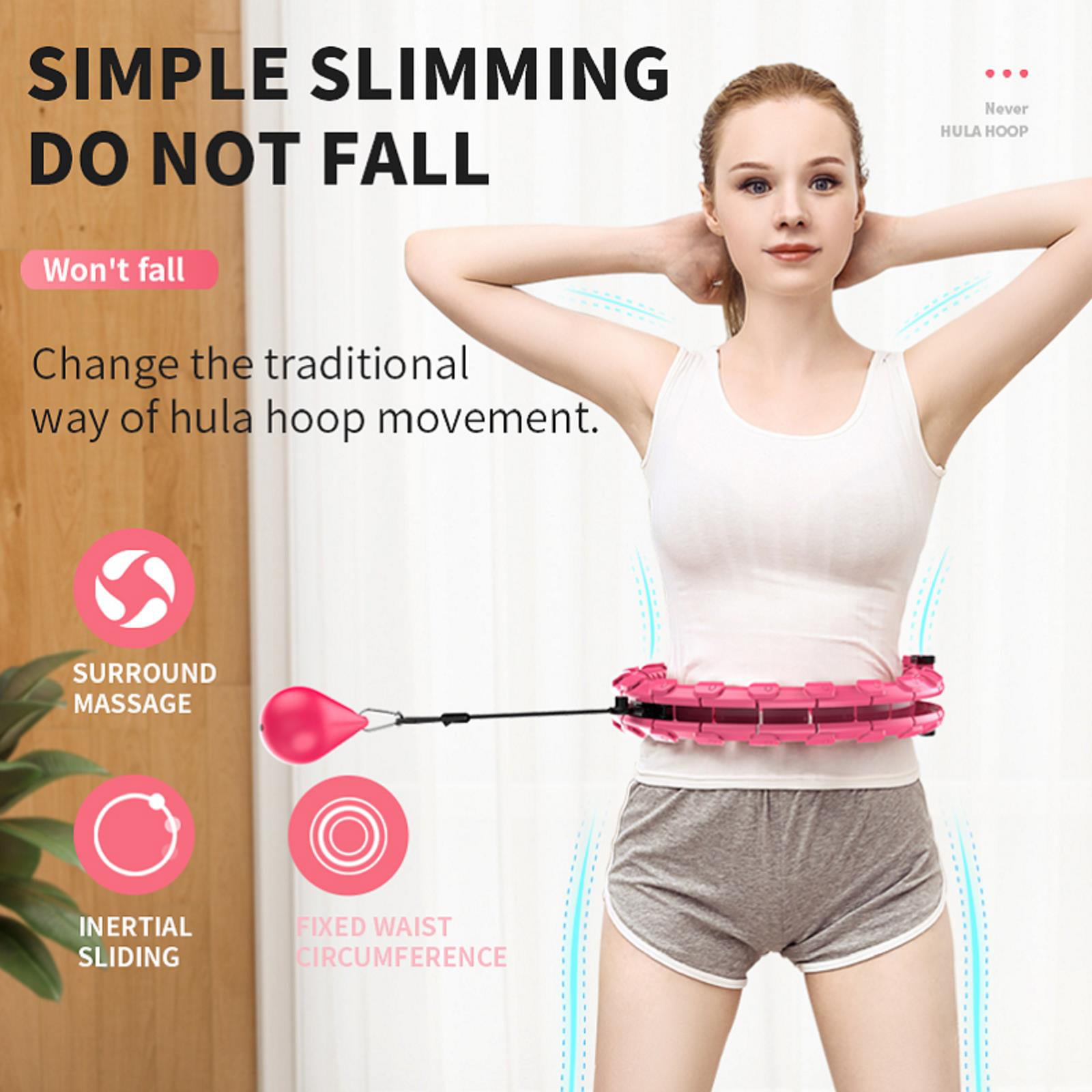 UJoyFeel Weighted Hula Hoops Smart Fitness Hoops for Adults Weight Loss 24 Detachable Knots Plus 4 Extra Sections Adjustable Hula Hoop 2 in 1 Abdomen Fitness Message Non Fall Auto Spinning Ball 