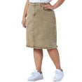 thumbnail image 4 of Agnes Orinda Women's Plus Size Denim Skirt Slash Pocket Elastic Waist Back Flared Vent Jeans Skirts 1X Khaki, 4 of 6