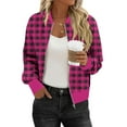 thumbnail image 2 of Womens Lightweight Plaid Jackets Stand Collar Zip up Checkered Coat Casual Long Sleeve Outerwear with Pockets New Loose Outerwear for Women Pinks S, 2 of 6