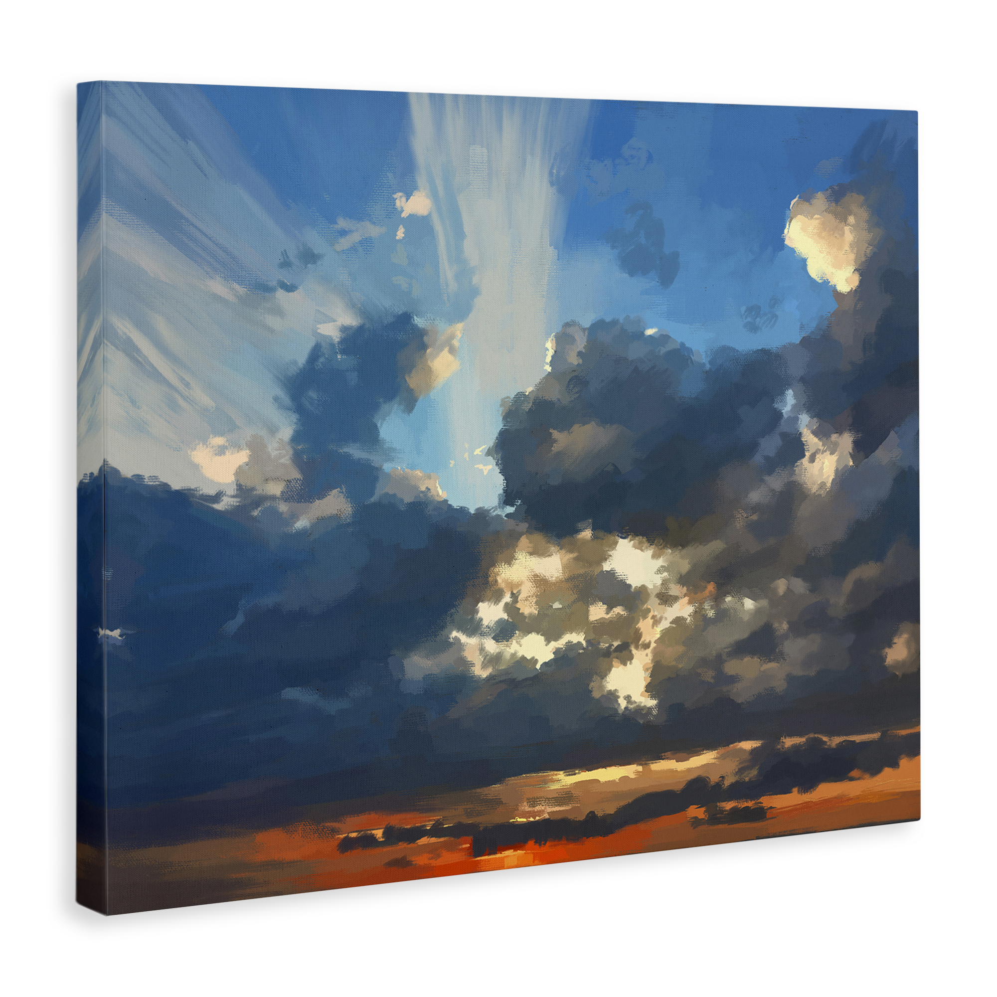 Stupell Industries Sun Rays Through Clouds Landscape & Nature Painting Wrapped Canvas Art Print Wall Art, 20 x 16