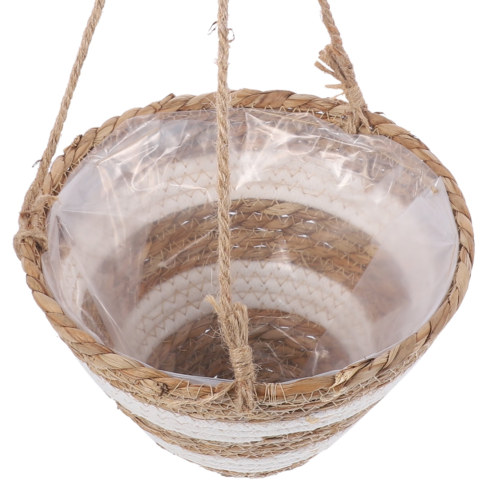 Woven Straw Flower Planter Hanging Basket for Decoration Beige Various Plants