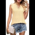 thumbnail image 3 of Camisola Elegante de Jacquard para Mujer, con Apliques de Encaje, Sin Mangas, Color Liso, con Cuello en V. Amarillo L, 3 of 8
