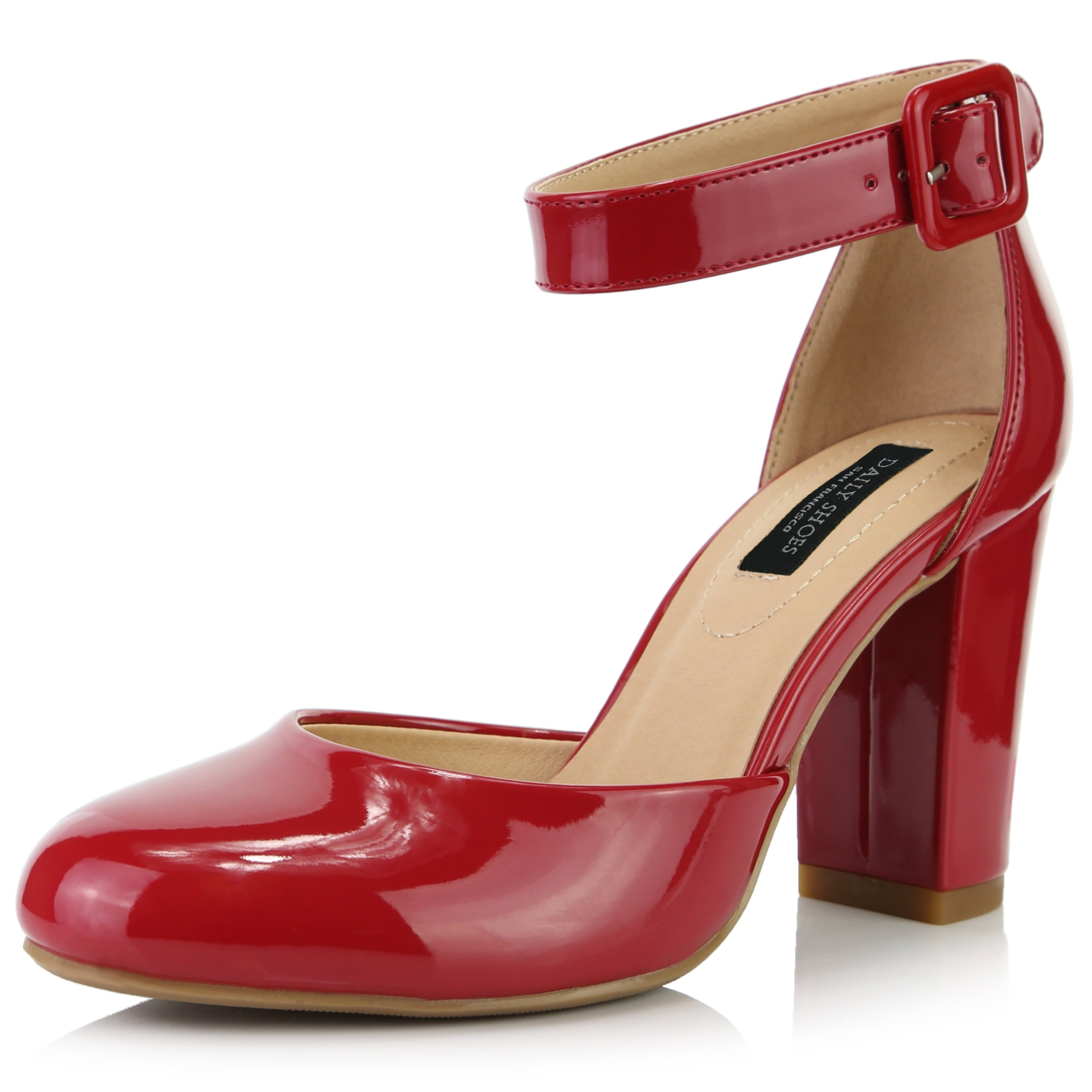 Ajvani Womens Ladies Low Medium Block Heel Ankle Strap Two Piece D'Orsay Shoes Sandals Size