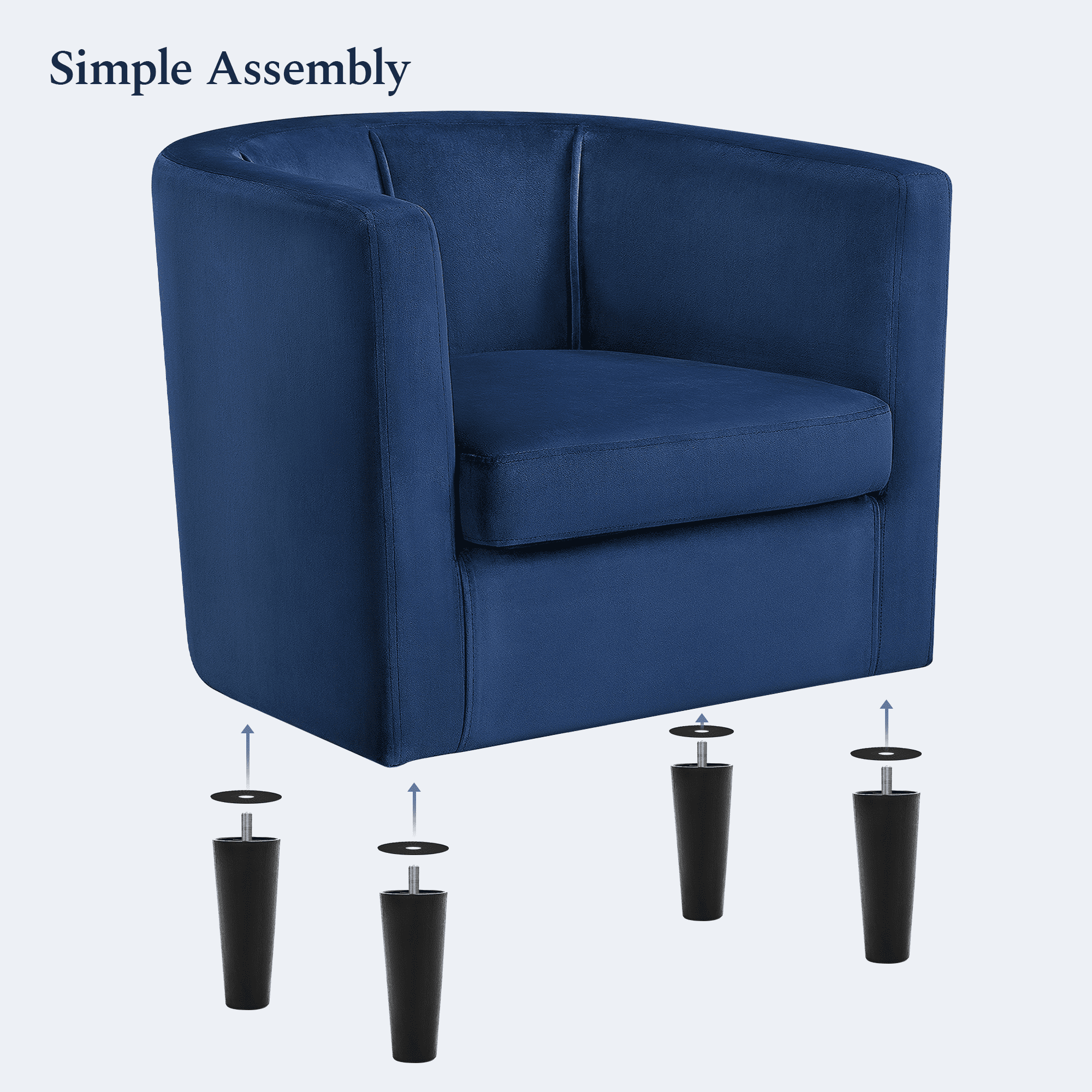 Renwick Upholstered Barrel Shaped Accent Chair with Curved Backrest for Livingroom, Blue Velvet