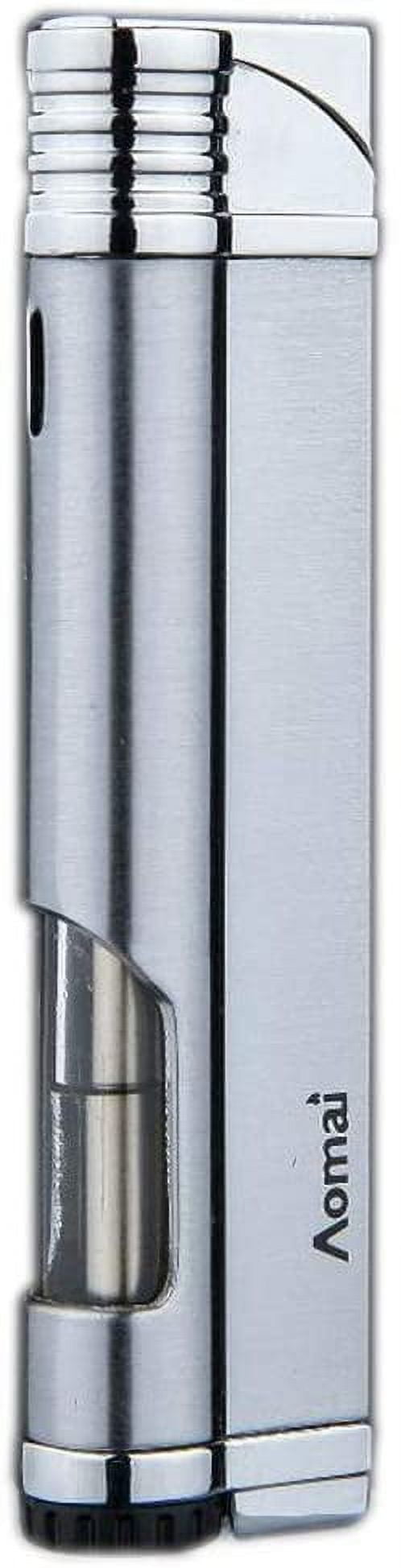Piioket 3 Pcs Jet Blue Flame Metal Cigar Cigarette Lighter Windproof Refillable Butane Gas Fuel Viewable with Electric Wire Ignition Protection - Aomai Silver