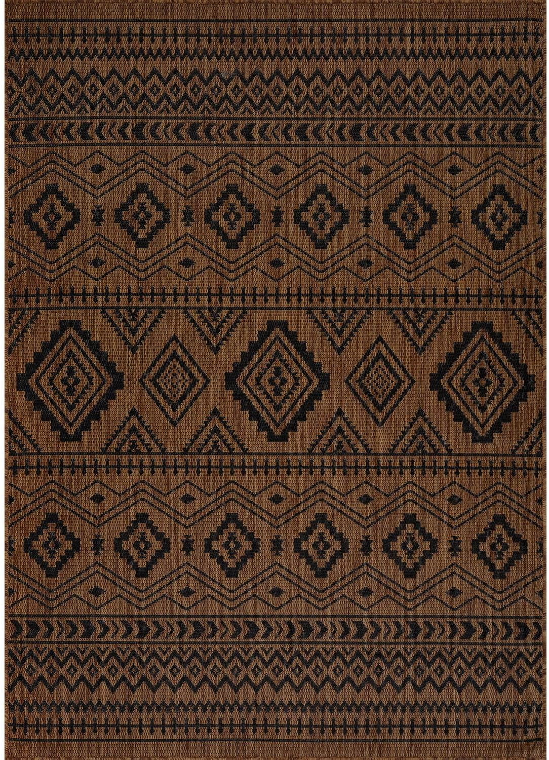 Beverly Rug Outdoor Area Rugs, Waterproof Patio Porch Garden Carpet, Nut Brown and Black, 10'x14'