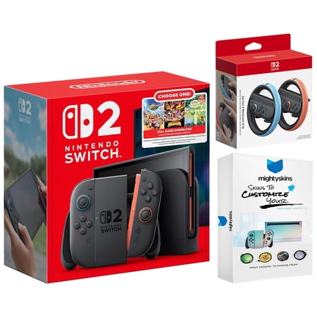Nintendo Switch 2 Choose Your Game with Joy Con Wheels and MightySkins Bundle