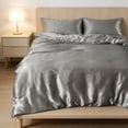 thumbnail image 4 of Cooling Ice Silk Duvet Cover – King Size 90x78 Inch Breathable Polyester Quilt Case – Soft Washed Finish for Hot Sleepers,Gray, 4 of 6