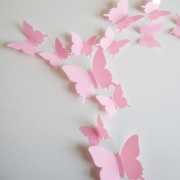 CCOCC 24Pcs 3D Butterfly Removable Mural Stickers Wall Stickers Decal for Home and Girls Room Decoration (Pink) Cute Pink Butterfly Decorations