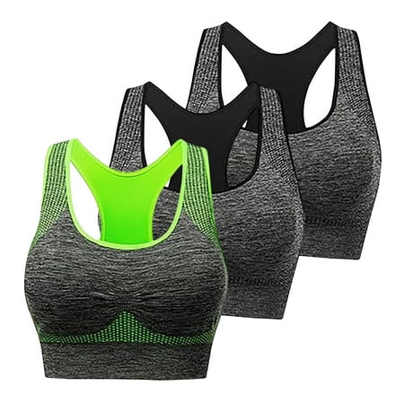 ATOYSOY 3 Pack Sports Bra Everyday Bra Racerback Yoga Activewear Underwear Push Up Bralette Teens Workout Comfort Bra Clearance Breathable Wireless Seamless Tank Tops Yellow L