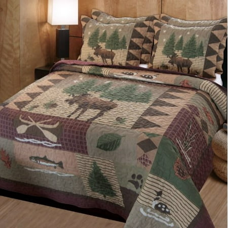Greenland Home Moose Lodge Quilted Bedding Set King Natural Canada Greenland Home Moose Lodge Quilted, King Size Lodge Bedding Sets