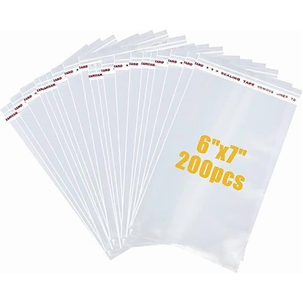 200 Count 6" x 7"Self Sealing Cellophane Bags, Resealable Cellophane Bags, Self Adhesive OPP Poly Bags for Jewelry Cards Decorative Bakery Candies Coo
