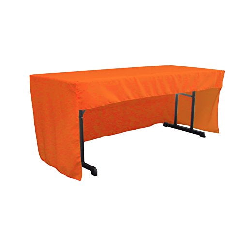 LA Linen Open Back Polyester Poplin Fitted Tablecloth 96'L x 30'W x 30'H - Orange