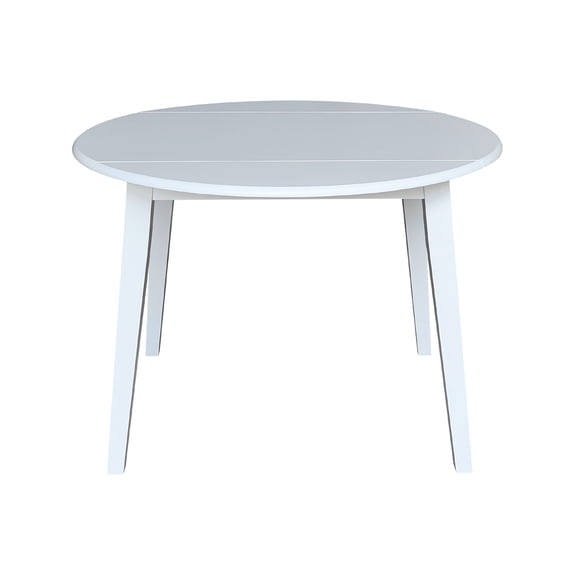 42" Round Solid Wood Dual Drop Leaf Table with 4 Chairs in White