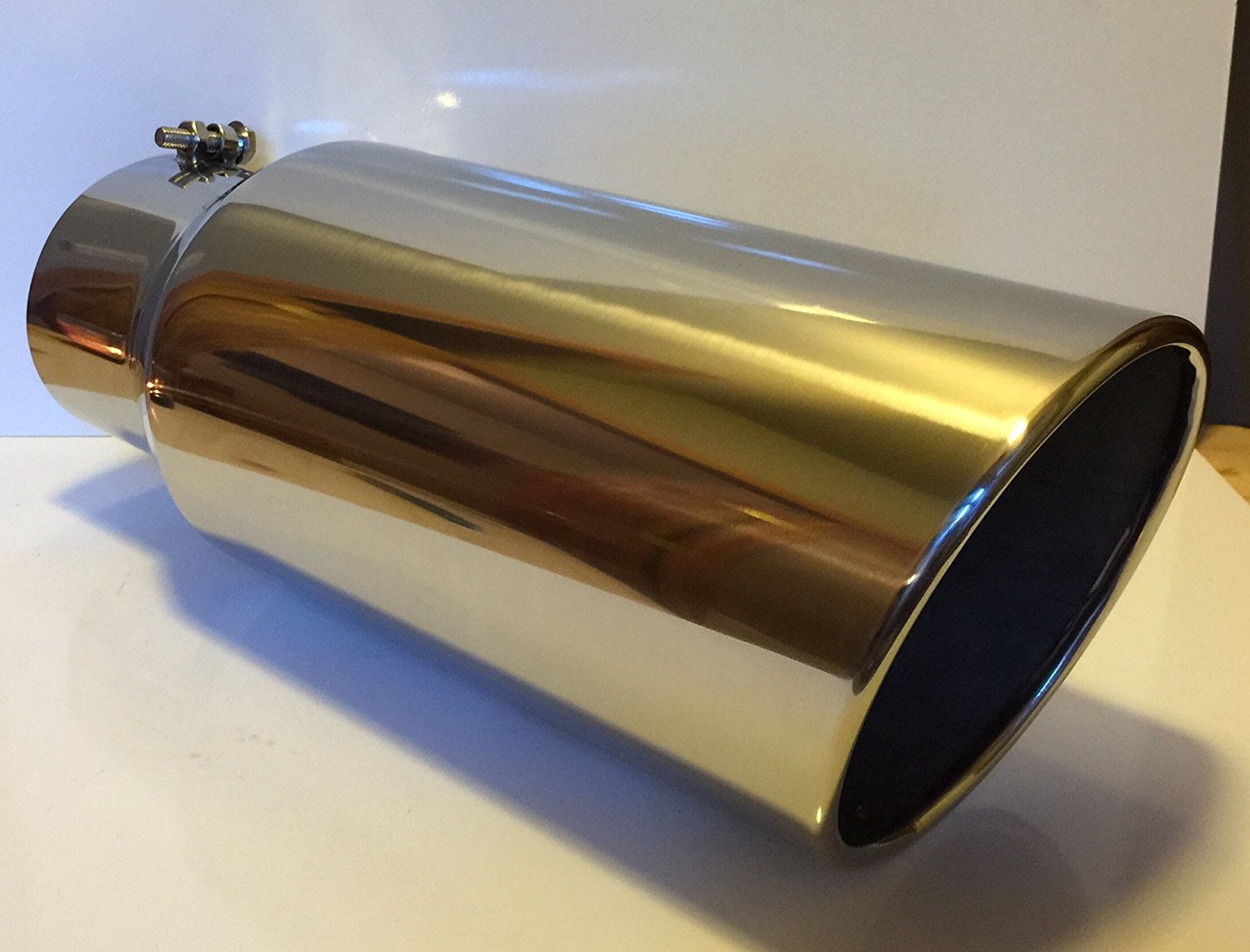 4" Inlet X 10" Outlet 15" Long Stainless Steel Exhaust Pipe Tip - 20° Rolled Edge, Black - View #2