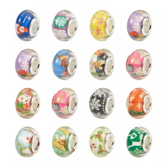 U8MO 100pc Rondelle Resin European Large Hole Beads Christmas Slide Charms 13.5~14mm