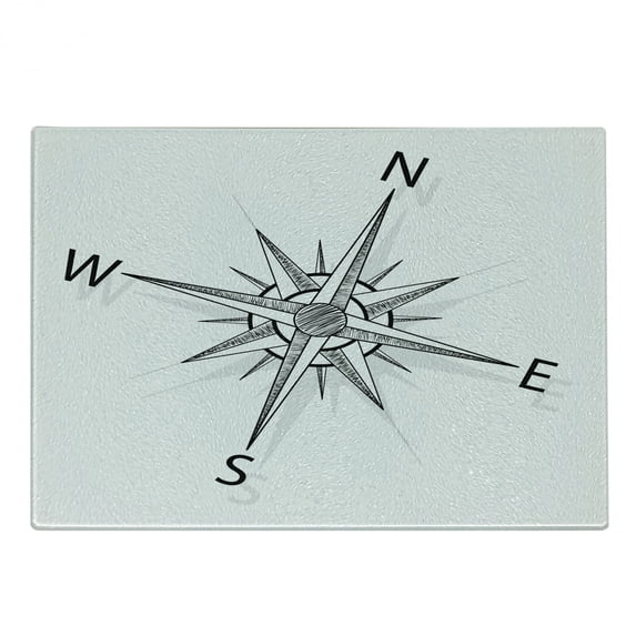 Compass Cutting Board, Black and White Compass for Finding Your Way on the Sea Marine Life Exploration, Decorative Tempered Glass Cutting and Serving Board, Small Size, Black White, by Ambesonne