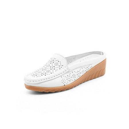 

UKAP Womens Sandals Summer Slides Comfort Wedges Lightweight Casual Shoes Ladies Nurse Shoe Slip On Breathable White 5.5