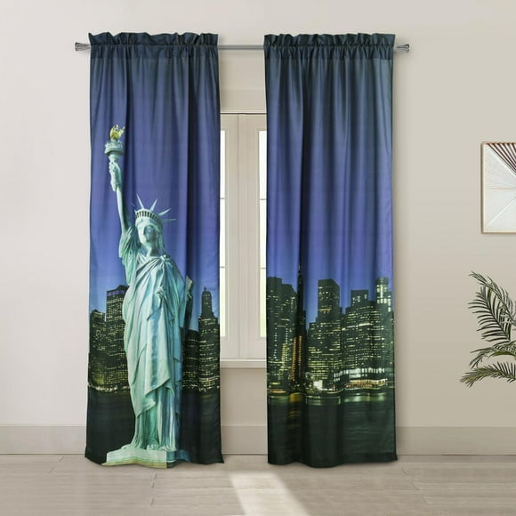 Loft Living Statue Of Liberty Light Filtering Rod Pocket Pole Top Panel Pairs 74 x 84 in Multi