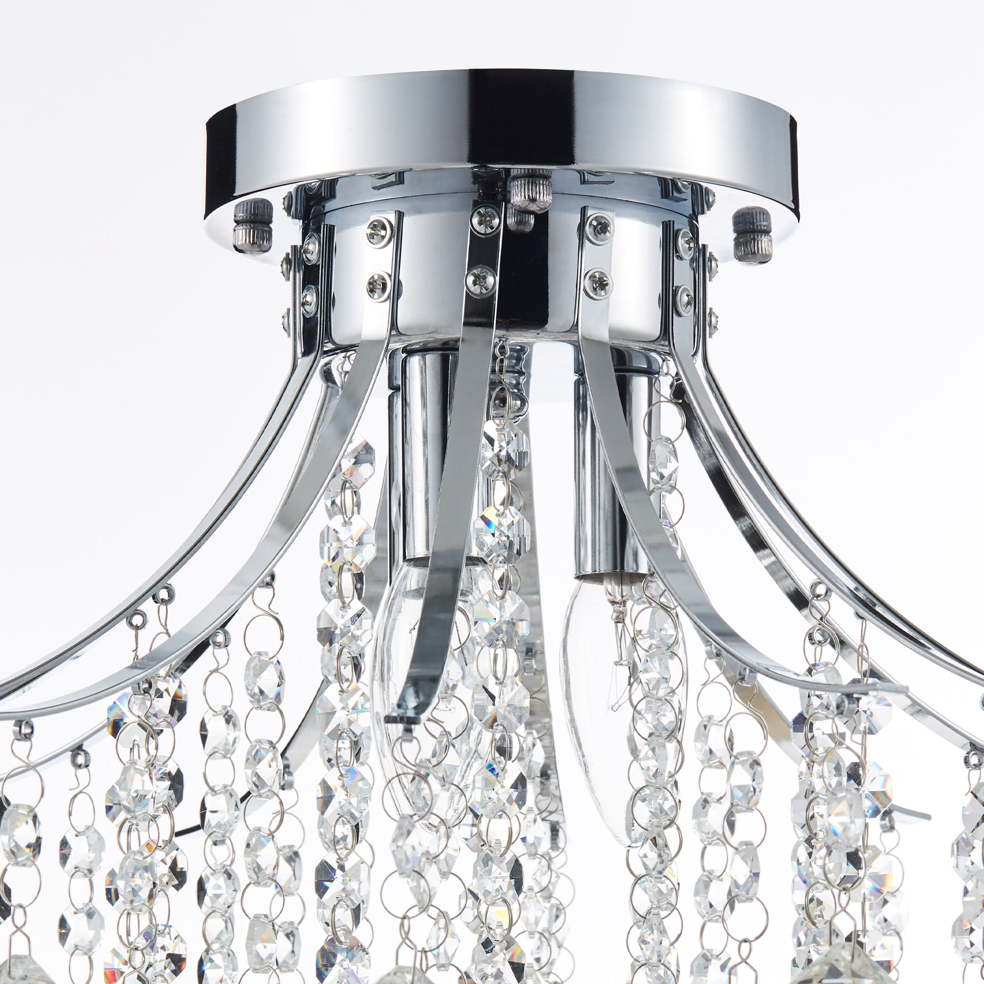 3-Light Flush Mount Crystal Chandelier Ceiling Light in Chrome