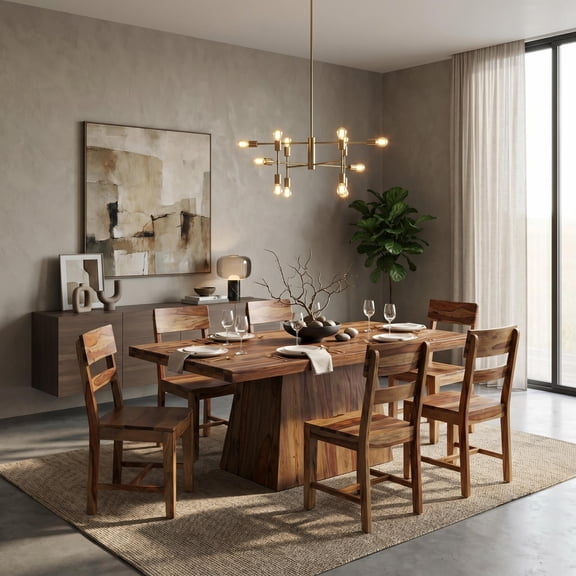 Warren Brown Solid Wood 7-Piece Dining Set with Live Edge Table and Chairs