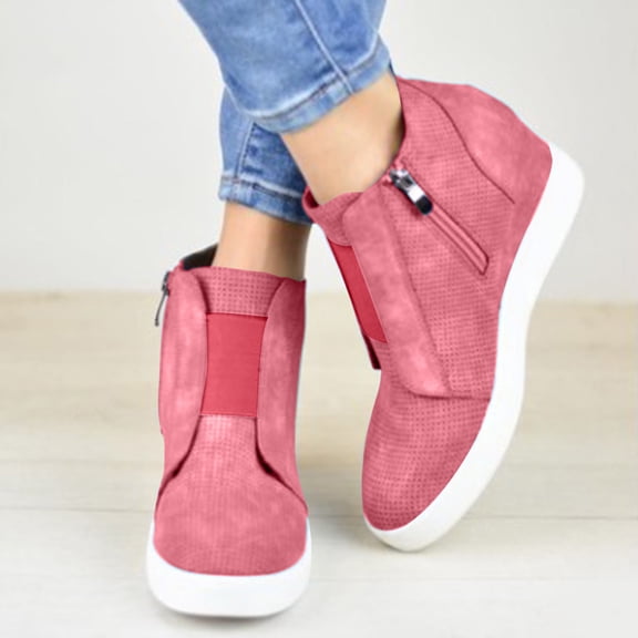 Women's Hidden Wedge Sole Boots Ankle High Heels Sneakers Side Zipper