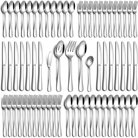 65 count Silverware Set with Serving Utensils Stainless Steel Flatware Set for 12 Grade Novelty Flatware Cutlery Utensil Set Include Fork Spoon Mirror Polished Dishwasher Safe