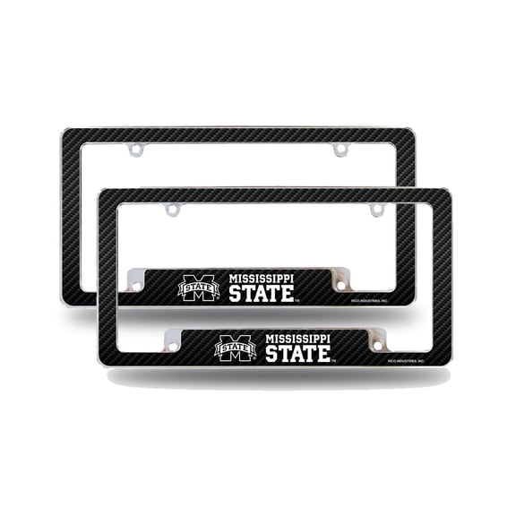 Mississippi State NCAA Bulldogs (Set of 2) Chrome Metal License Plate Frames with Carbon Fiber Design