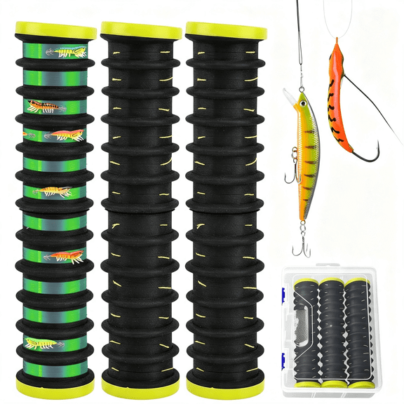 BESTSKY 3 Pcs Fishing Leader Storage Organizer, Foam Fishing Line Organizer with 12 Line Slots for Storing Lines Winding Board Rigs Holder Leader Tray Hook Keeper, with Tackle Box