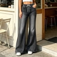 thumbnail image 6 of Vivianyo HD Women's Elastic Waist Drawstring Flare Jeans with Pockets, High Waist Denim Pants For Women, Long Flared Pull on Denim Trousers for Shopping Trips and Casual Outings, Sizes S-2XL, 6 of 7
