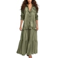 thumbnail image 2 of Guieoi Plus Size Womens Dresses Denim-Print Collared Long-Sleeve Top Maxi Dress Green XXL, 2 of 5