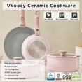 thumbnail image 2 of Vkoocy Non Stick Pot and Pan Set with Removable Handle, Ceramic Cookware Set Detachable Handle, 5pcs Induction Kitchen Camping Stackable Pots Pans, Dishwasher/Oven Safe, Pink, CK004pk, 2 of 6