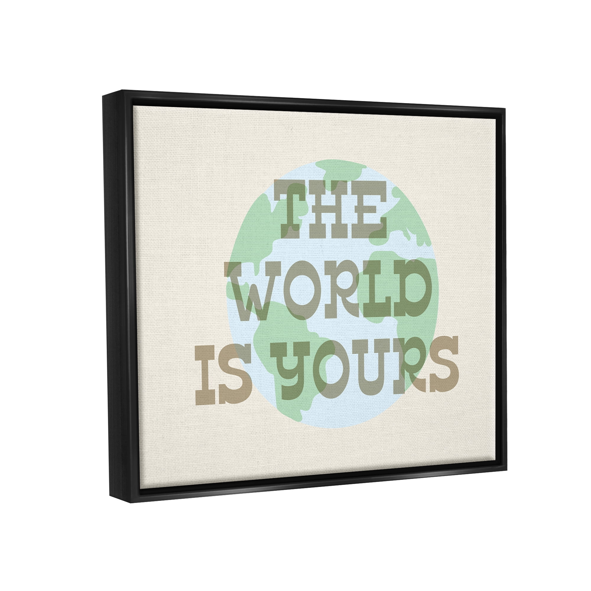Stupell Industries World Is Yours Phrase Inspirational Painting Black Floater Framed Art Print Wall Art, 21 x 17