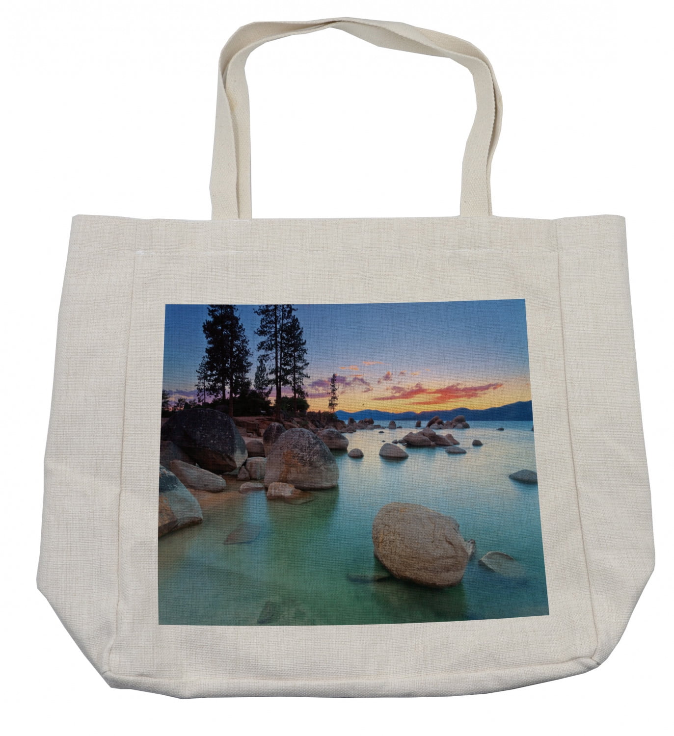 Lake Shopping Bag, Horizon on Stoned Sea Exquisite Sun Beams and ...