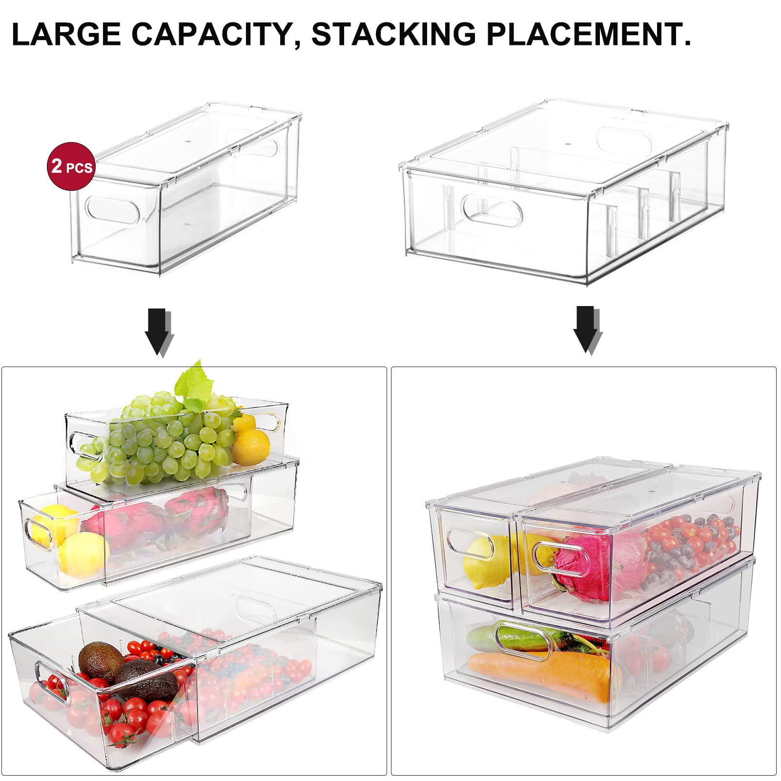 YekouMax Pantry Organization and Storage Bins, Refrigerator Organizer,  Plastic Stackable with Drawers, Pull-Out Cabinet Containers for Fridge  Kitchen