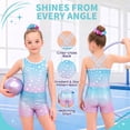 thumbnail image 4 of Gymnastics Leotards for Girls with Cross Back,Sparkly Dance Leotard Unitards with Shorts and Hair Band Biketards Outfit for 5-10 Years, 4 of 11