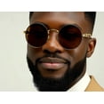 thumbnail image 3 of Men's Gold Frame Vintage Round Luxury Brown Lens Hip Hop Sunglasses, 3 of 10