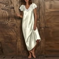 thumbnail image 2 of Tqcoqu Women's Satin Long Nightgown Lace V-neck Short Sleeved Sexy Nightgown, 2 of 6