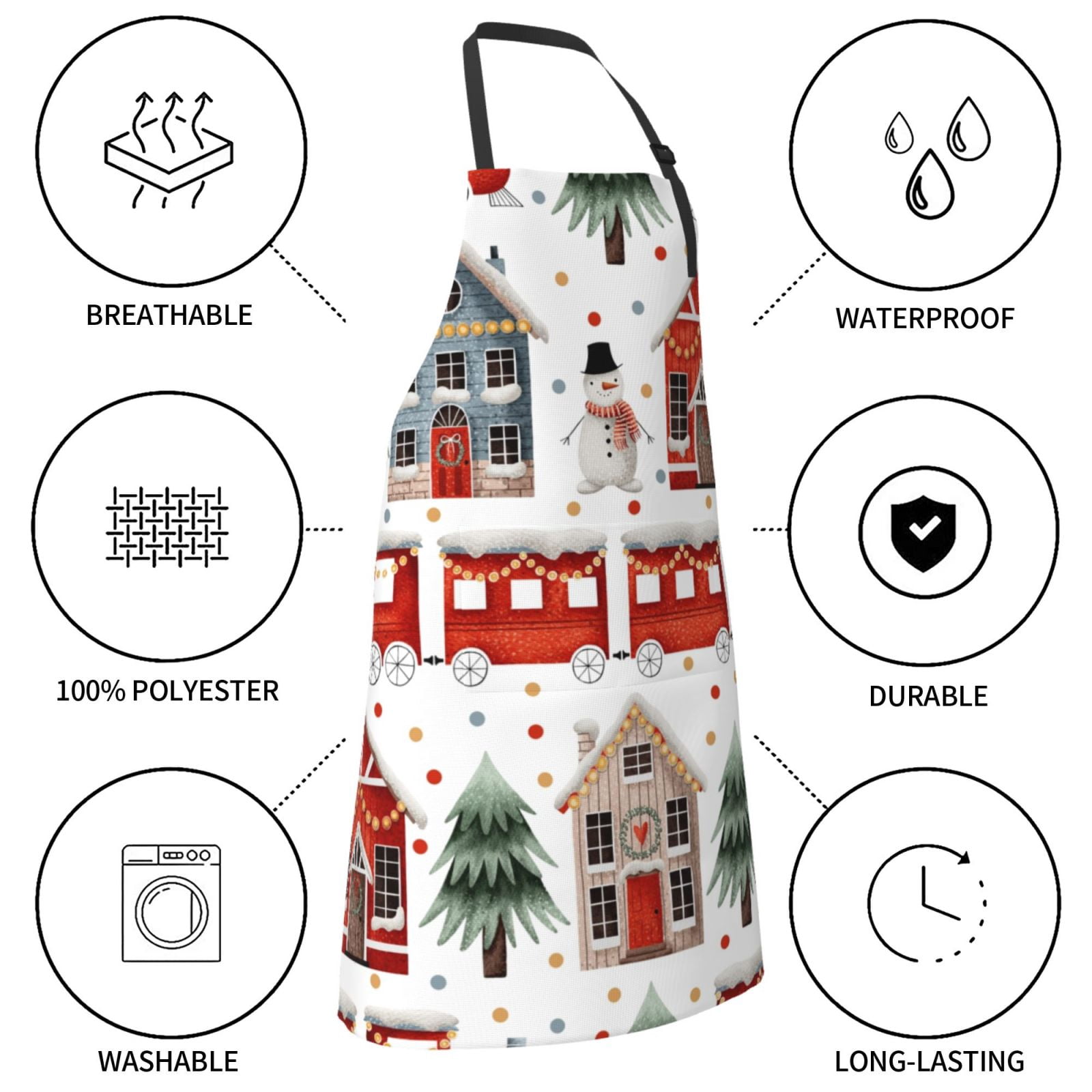 Kdxio Christmas Houses Apron with Pockets Adjustable Kitchen Aprons for Men Women Waterproof Aprons for Cooking,Drawing,Crafting, Baking Household Cleaning