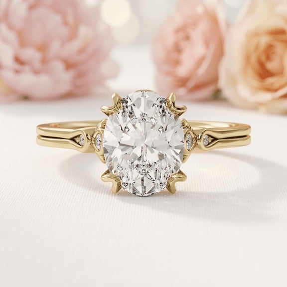 Jewelerix Oval Cut Moissanite Engagement Ring for Women, Vintage Inspired Solitaire Ring, Vermeil Yellow Gold Ring, Unique Proposal Ring