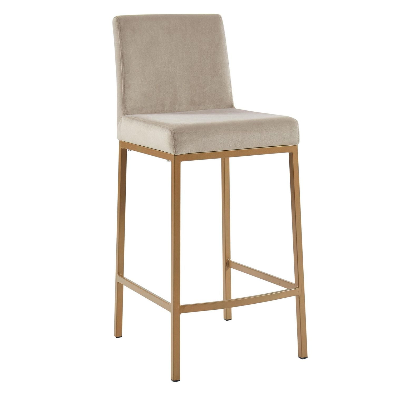 Contemporary Velvet & Metal 26" Counter Stool, Set of 2 - Beige & Aged Gold